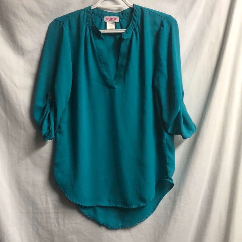 Gorgeous blue v neck blouse with button sleeves small